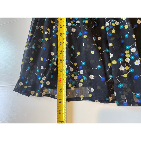 Calvin Klein Dress Black Floral Sleeveless Ruffle Hem Tie Back Neck Sz 2 Lined - Picture 11 of 11